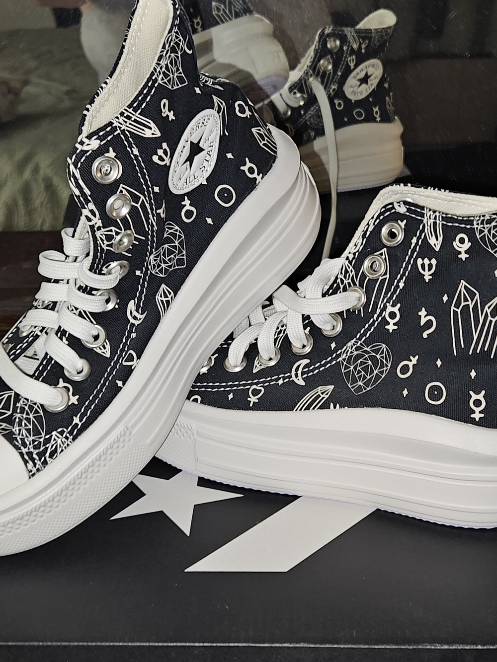 Converse Black High-Top Platform Sneakers with White Celestial Print